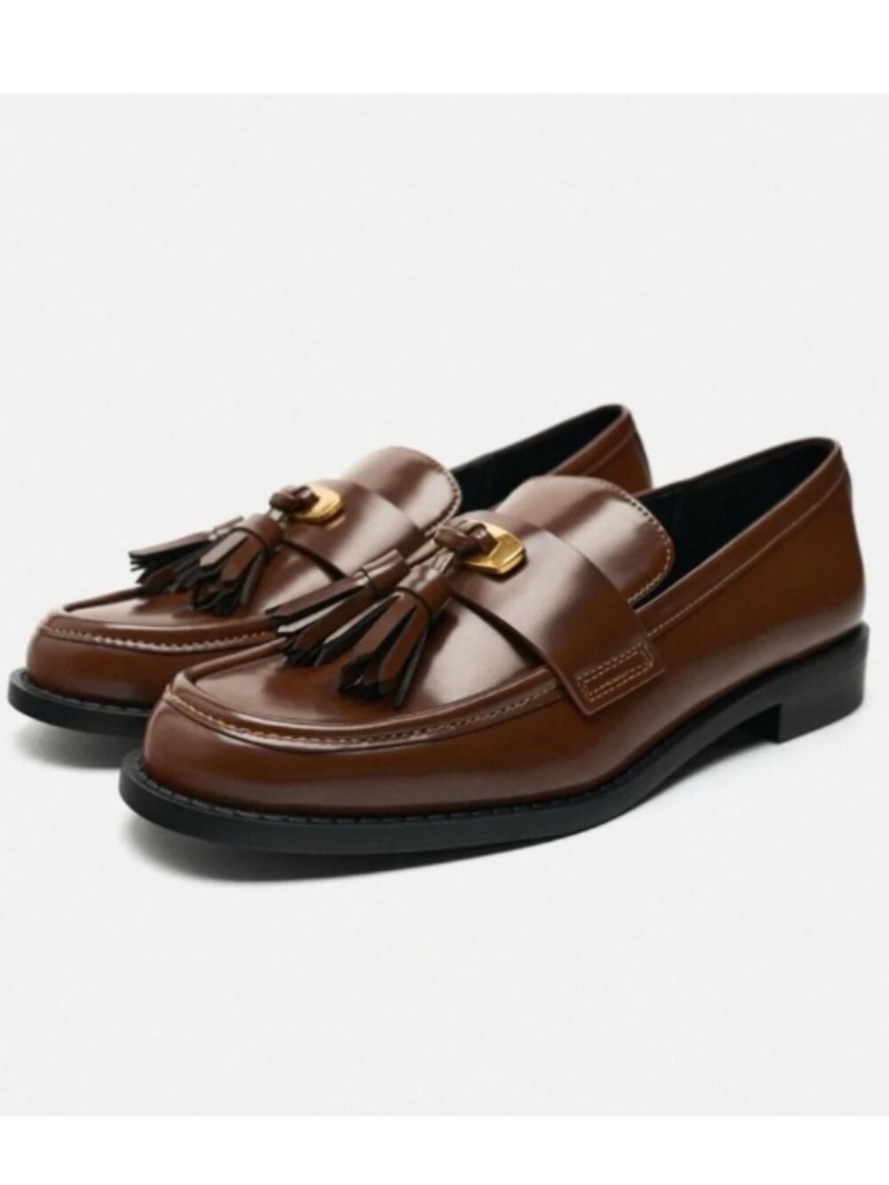 Zara | Brown Leather Tassel Loafers 38
